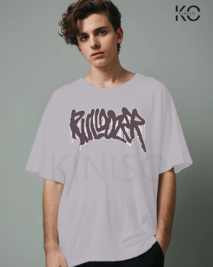 Image of Light Purple color drop shoulder t-shirt with Bulldozer Print for men at reasonable price